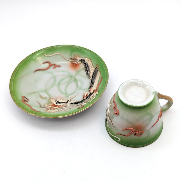 Antique Dragonware Demitasse Cup and Saucer Hand Painted with Moriage - Picture 9 of 9